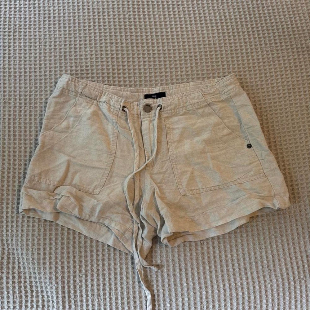 Gap Linen Blend Beige Utility Shorts Drawstring Waist